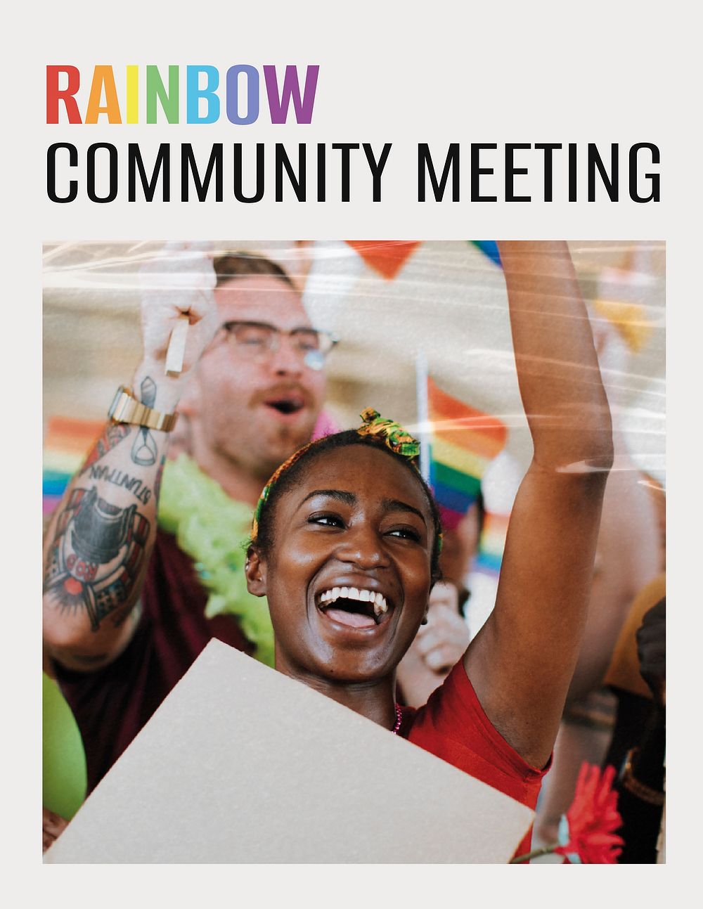 Rainbow community flyer editable template, gay pride celebration vector