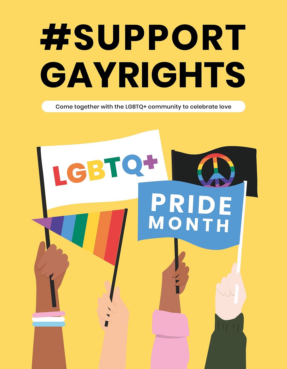 Support gay rights flyer template, LGBTQ, Pride Month campaign vector