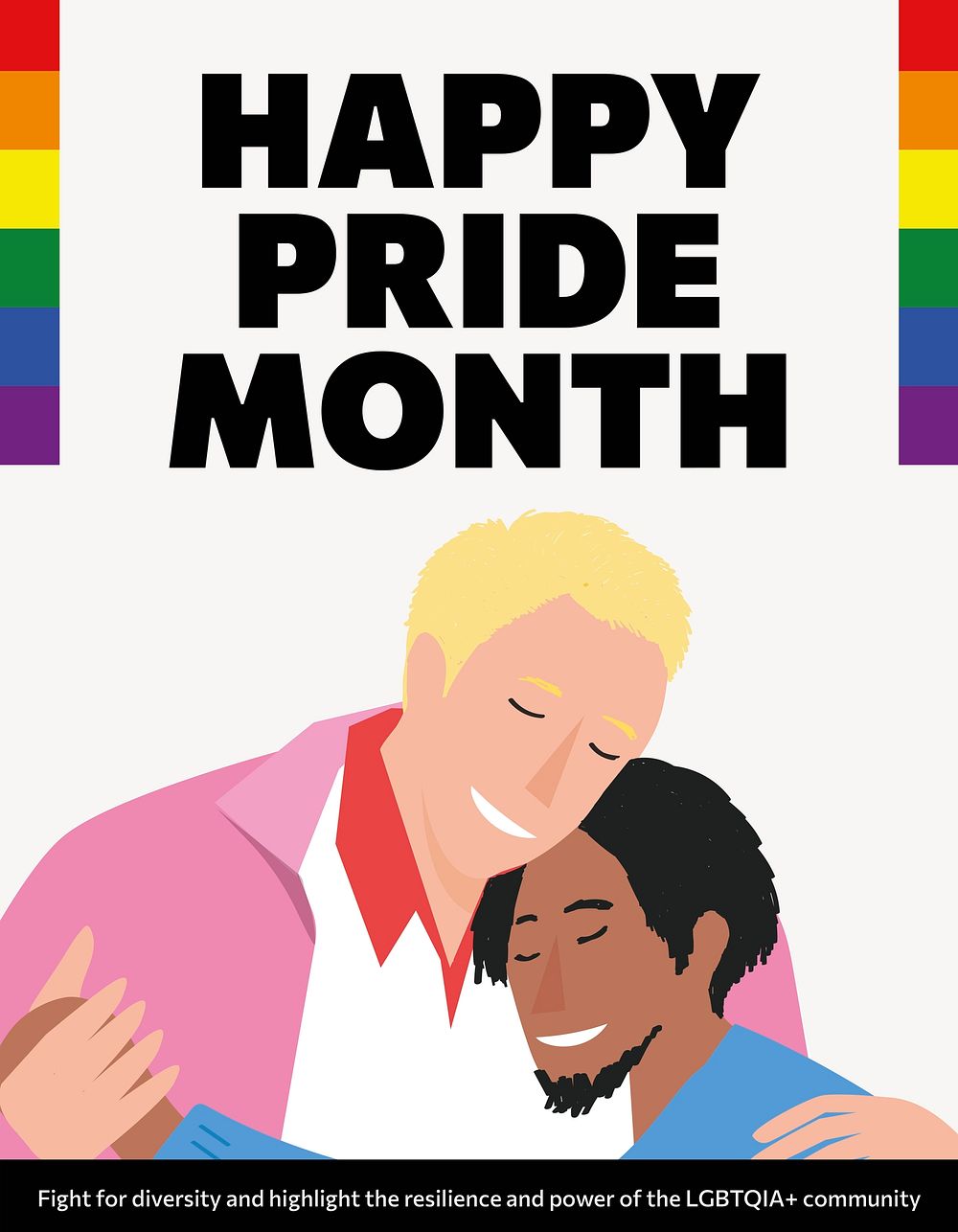 Happy Pride Month flyer template, gay couple illustration psd