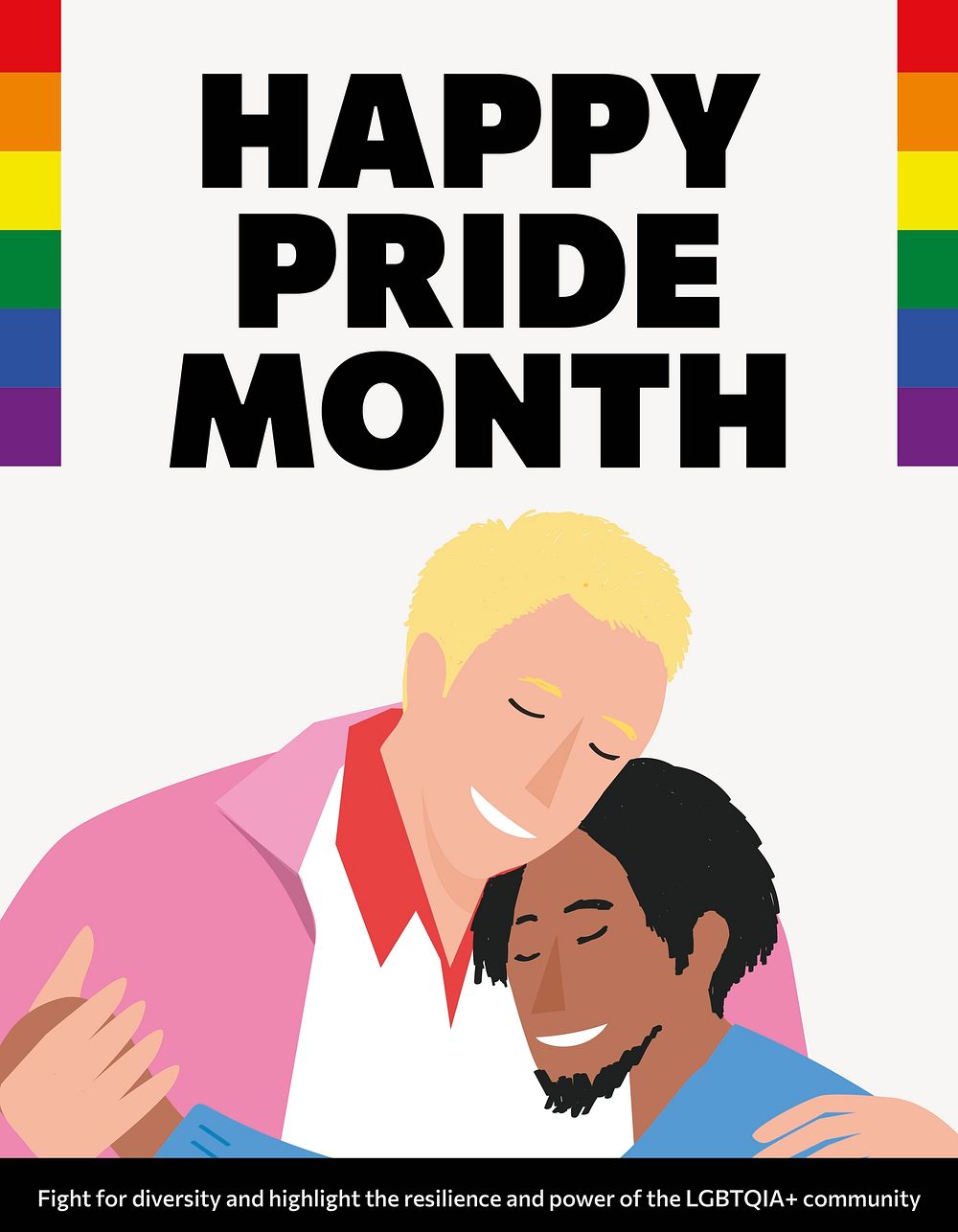Happy Pride Month flyer template, gay couple illustration vector