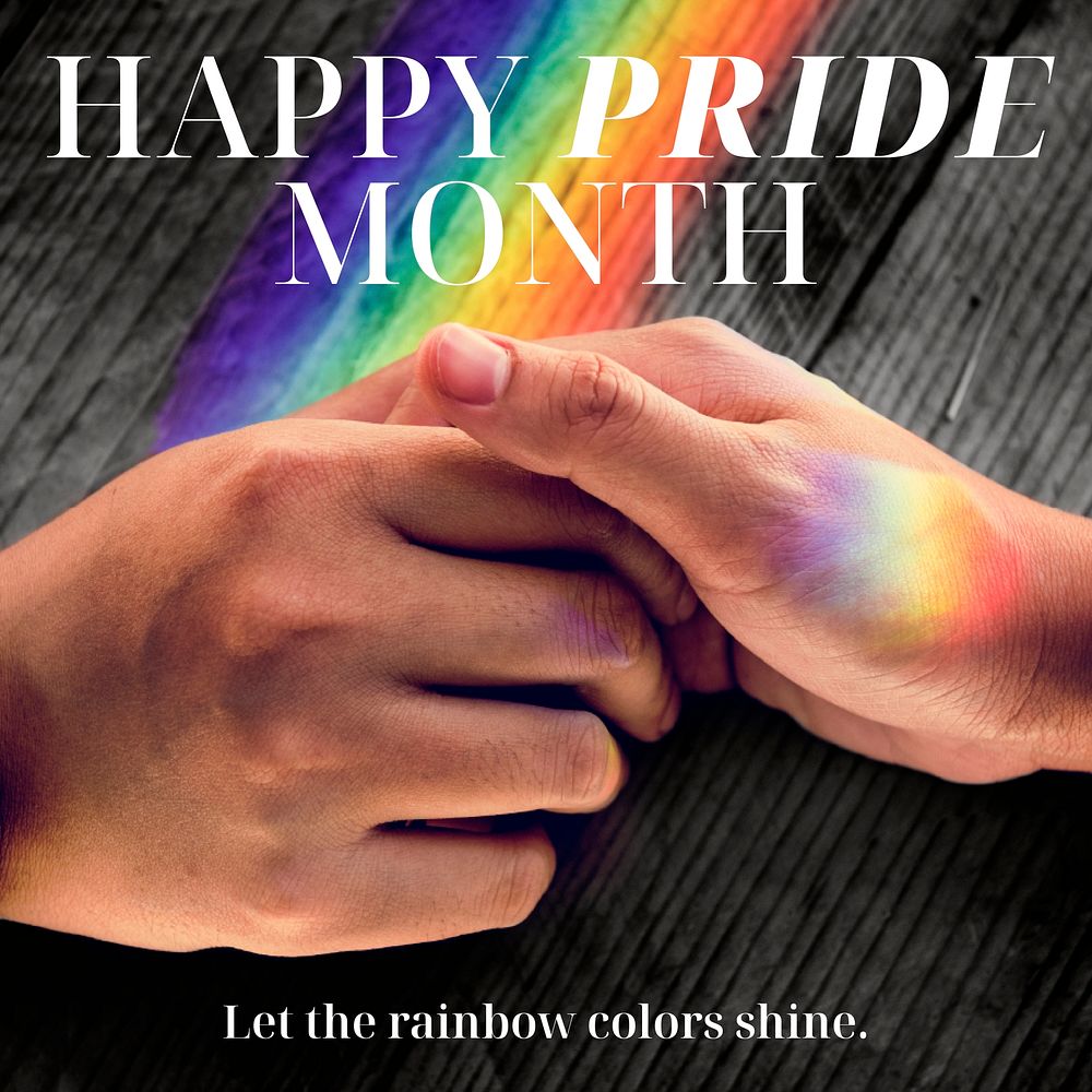 Pride Month Instagram post template, couple holding hands photo vector