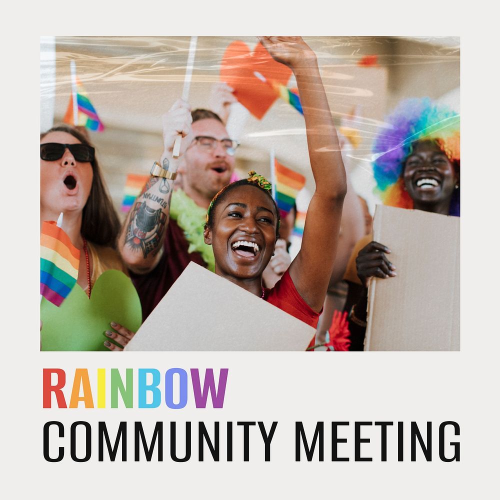 Rainbow community Instagram post template, gay pride celebration vector