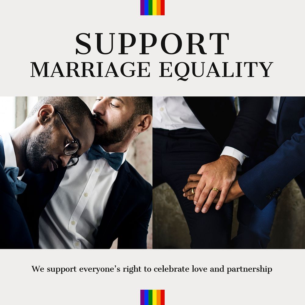 Marriage equality Instagram post template, gay rights campaign vector