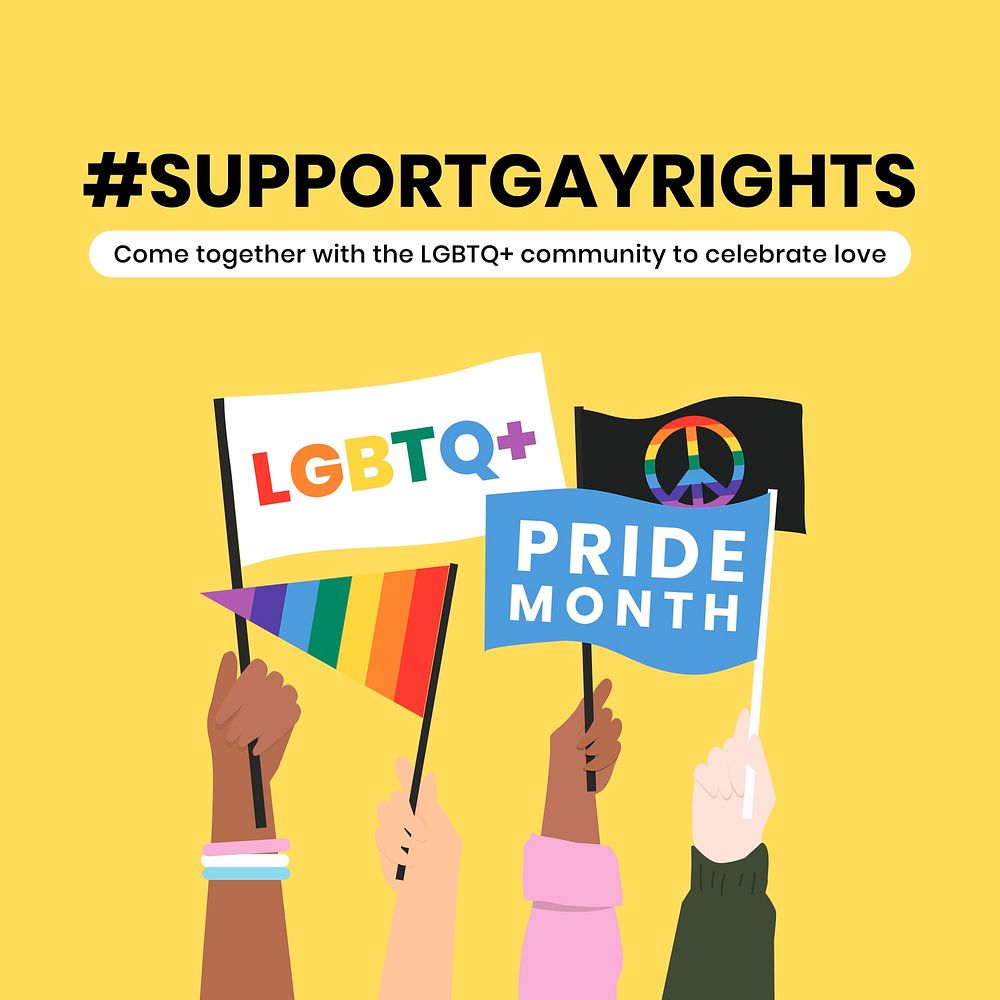 Gay rights Instagram post template, LGBTQ, Pride Month campaign vector