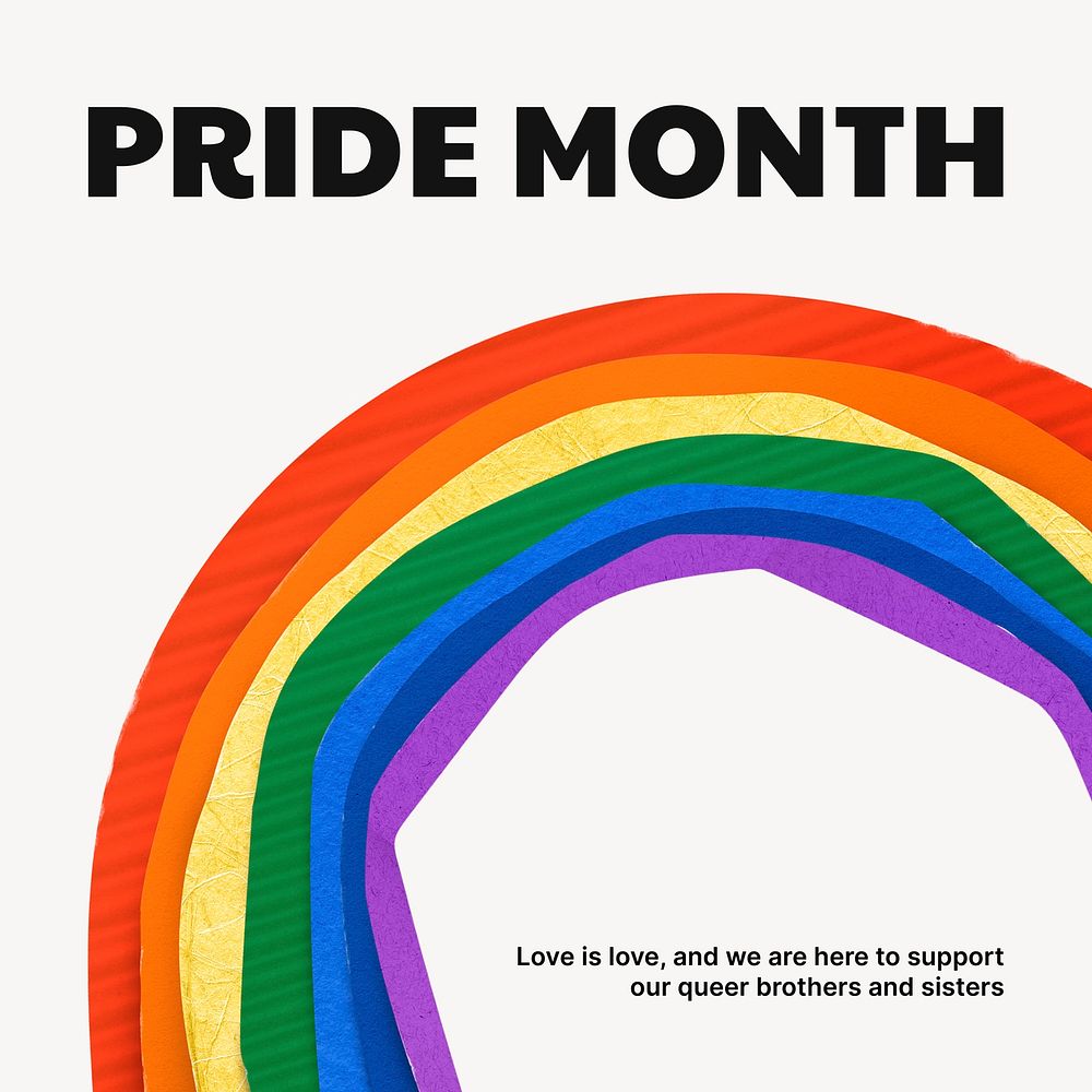 Pride month Instagram post template, LGBTQ community support campaign vector