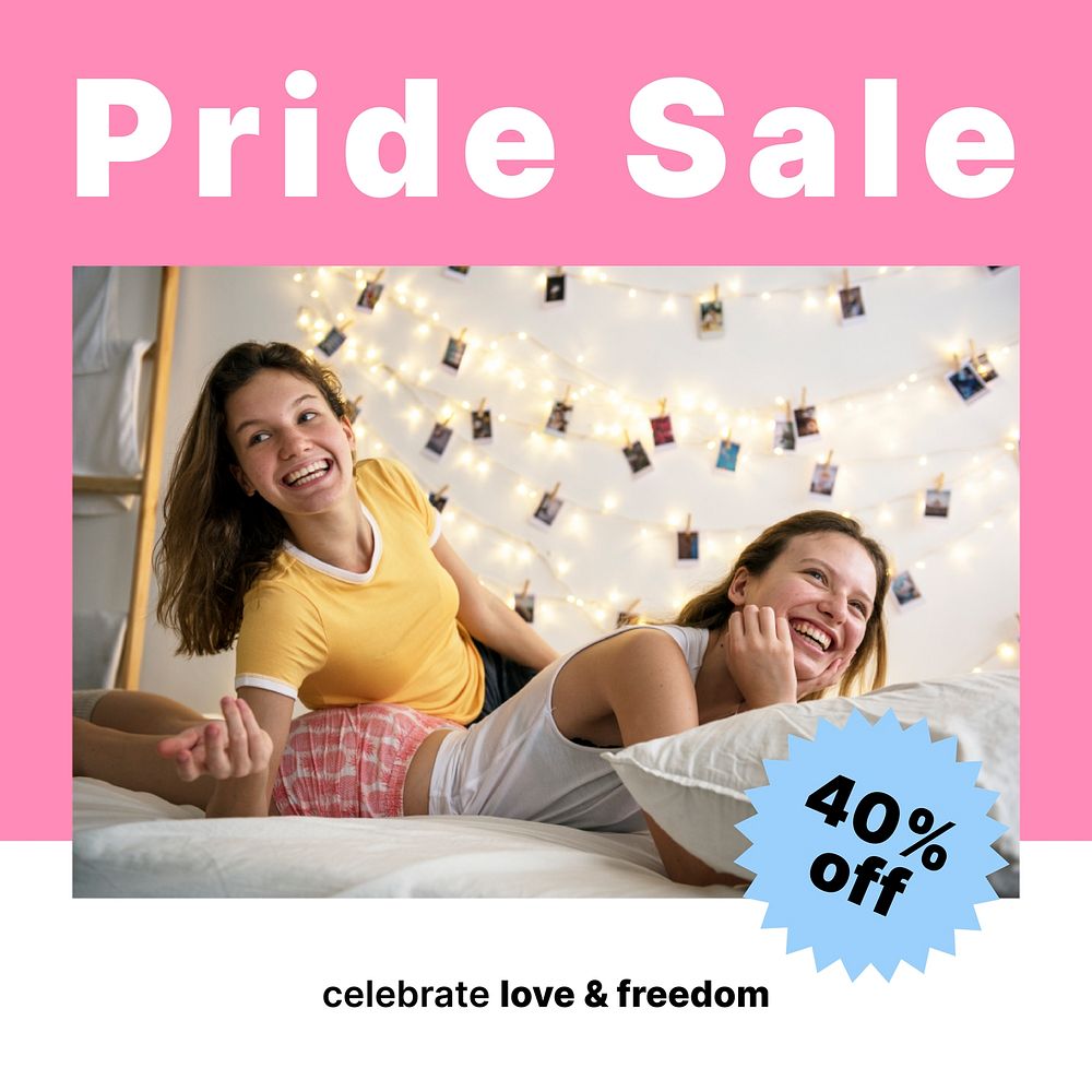 Pride sale Instagram post template, shopping ad campaign vector