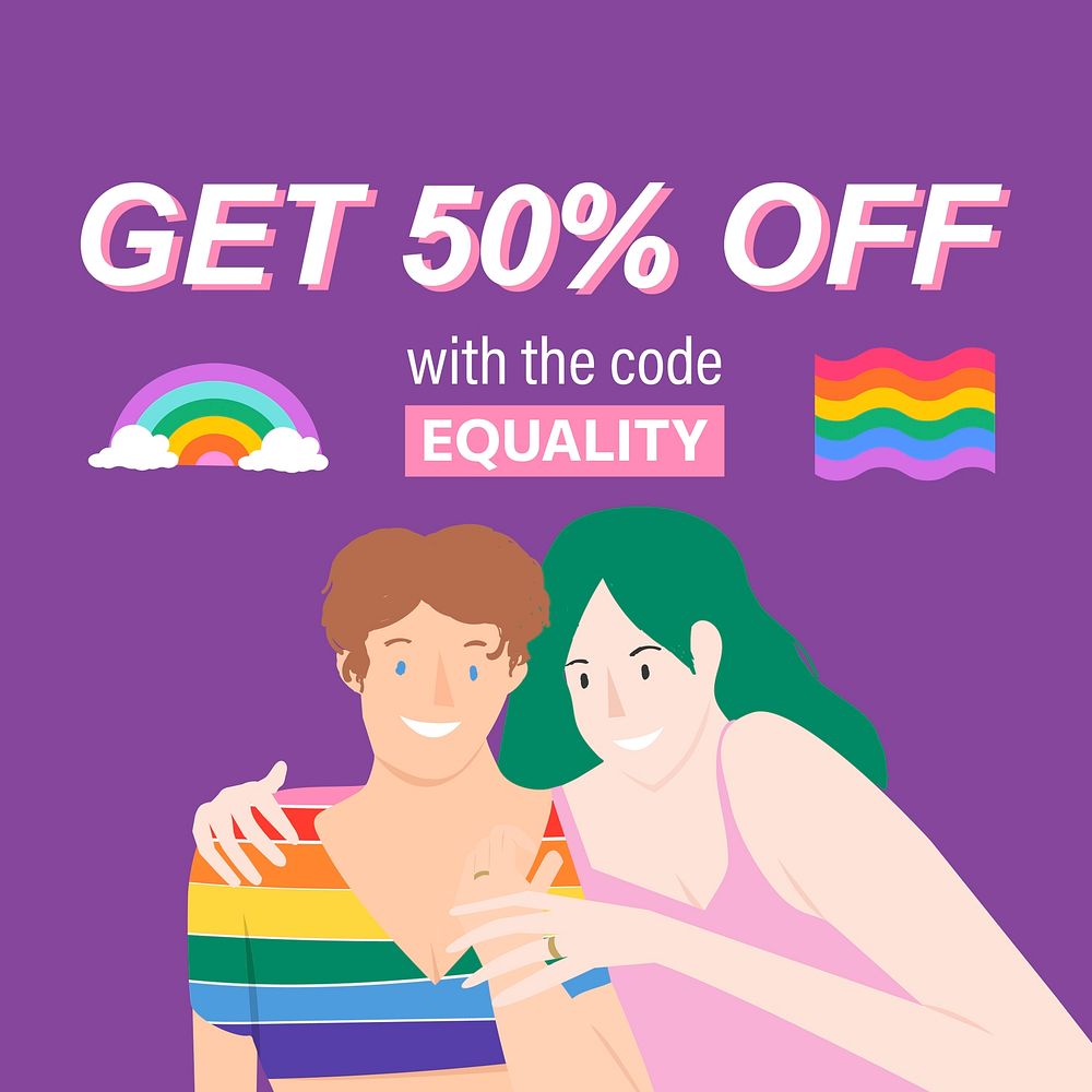 LGBTQ sale Instagram post template, shopping ad campaign vector