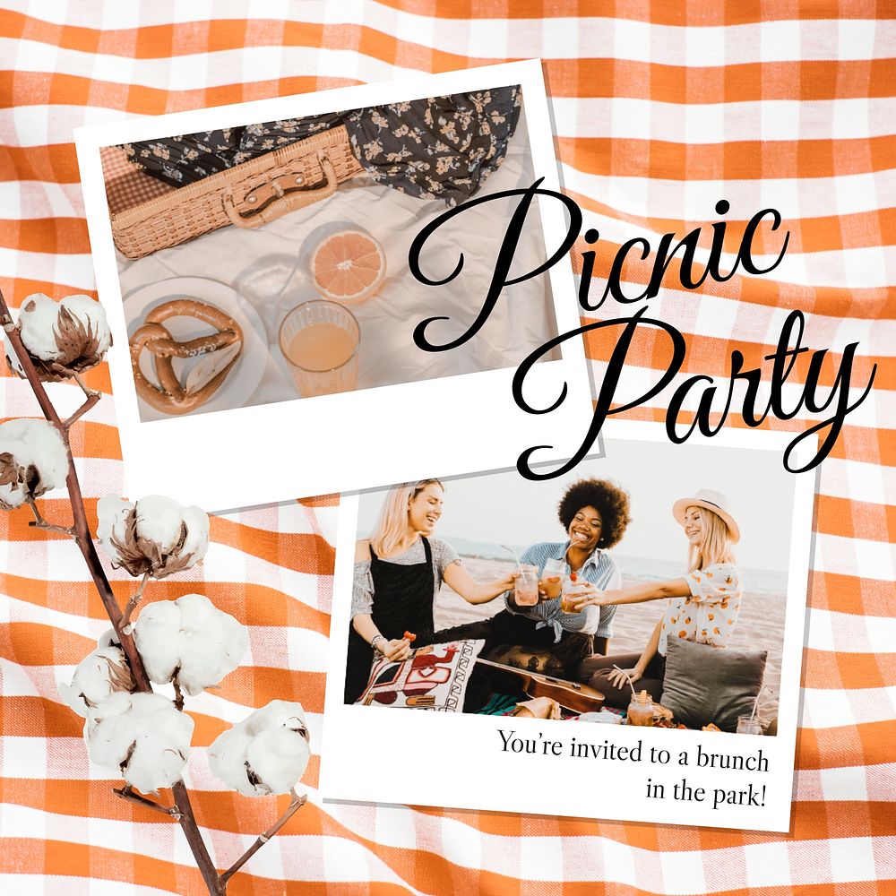 Picnic event Instagram post template, editable text vector