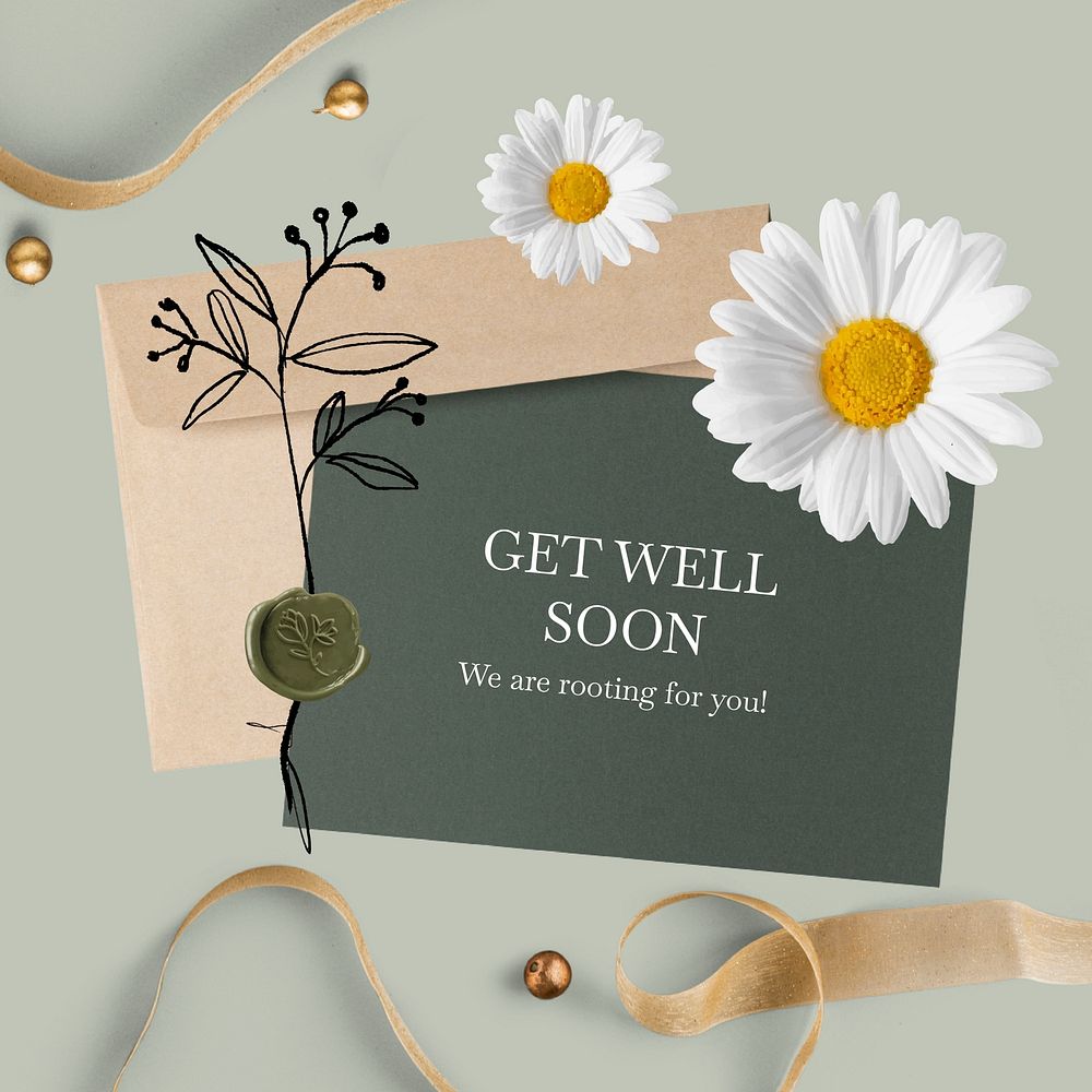 Get well Instagram post template, editable text vector