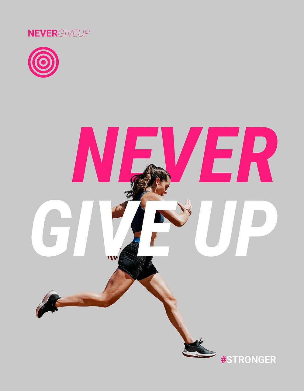 Never give up flyer template, sports aesthetic psd
