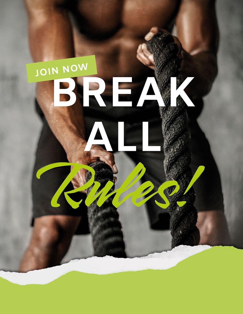 Gym ad flyer template, break all rules quote vector