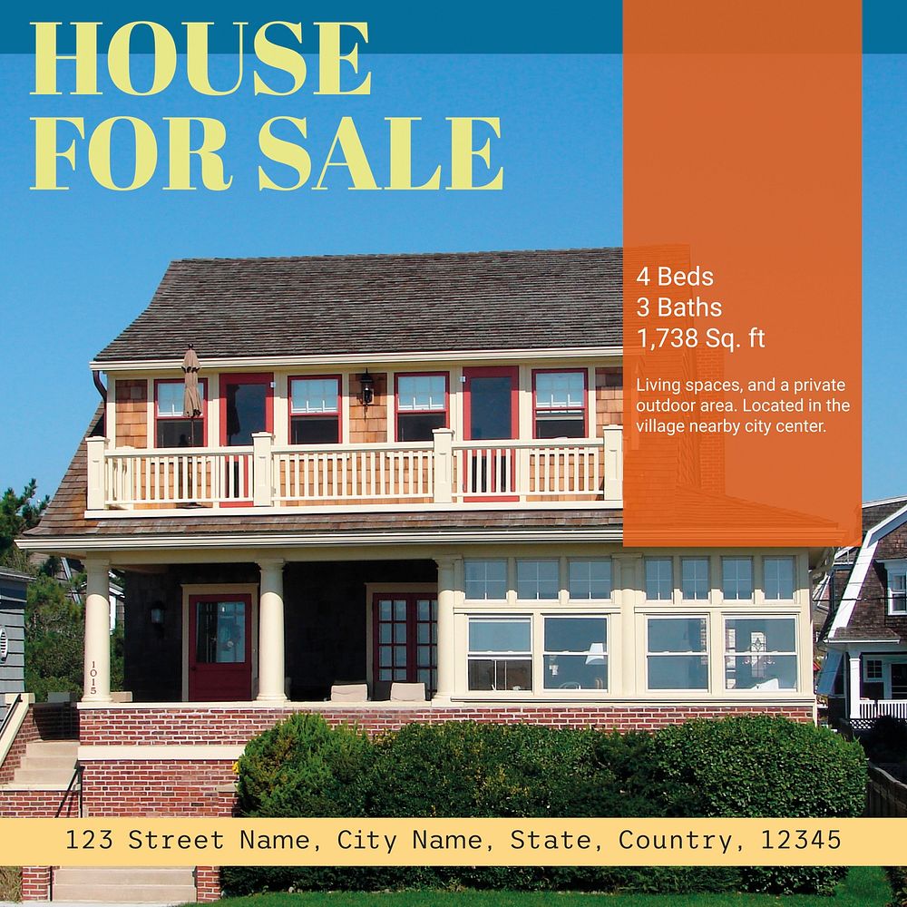 House sale Instagram post template, editable ad design vector