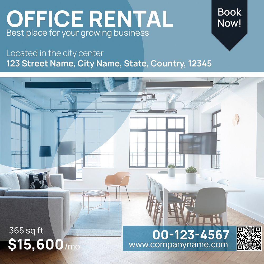 Office rental Instagram post template, editable ad design vector