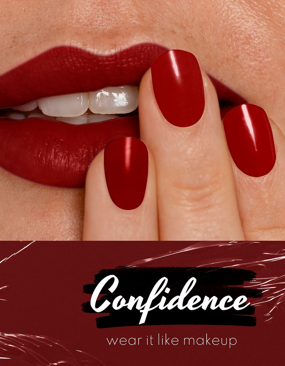 Red lips flyer template, confidence text psd