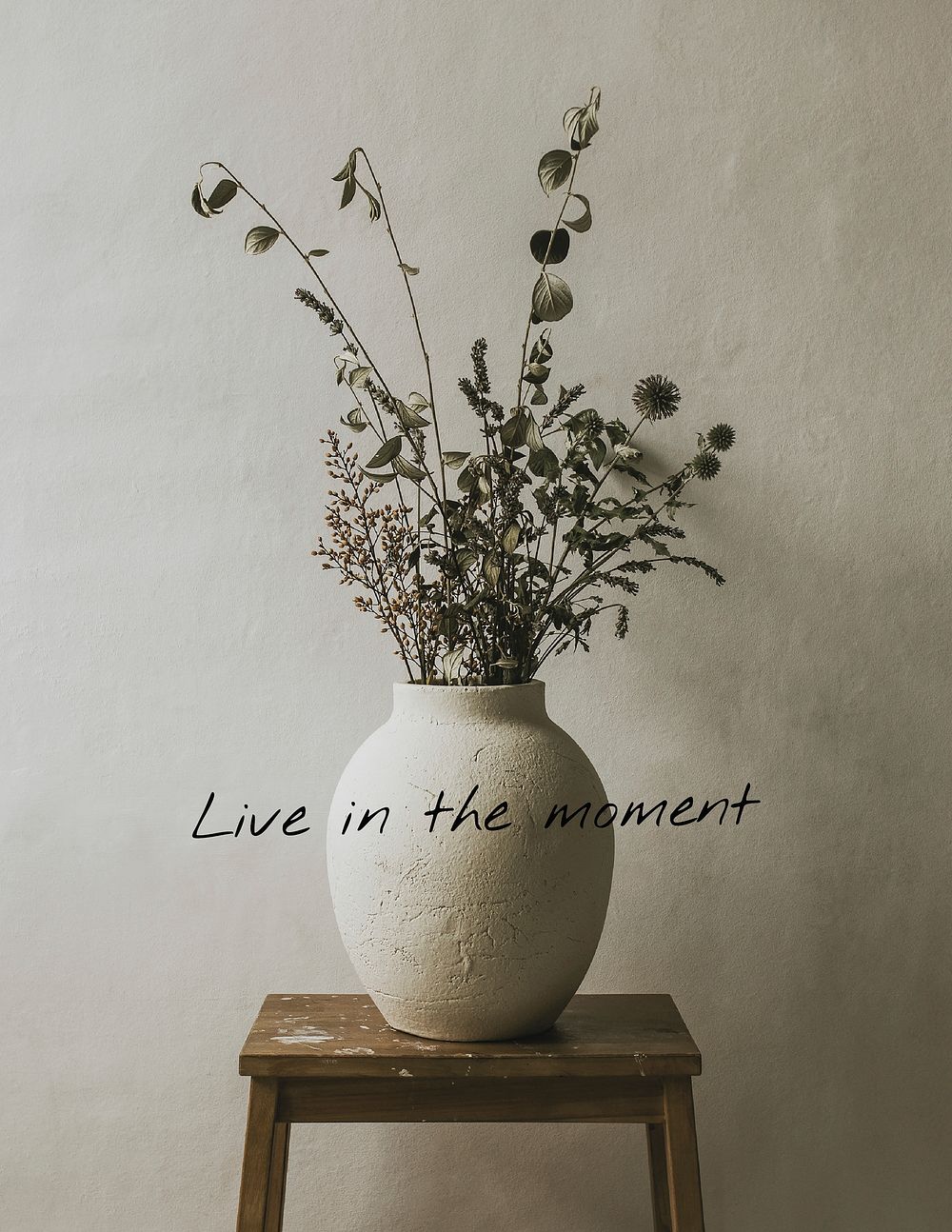 Houseplant aesthetic flyer template, live in the moment quote psd