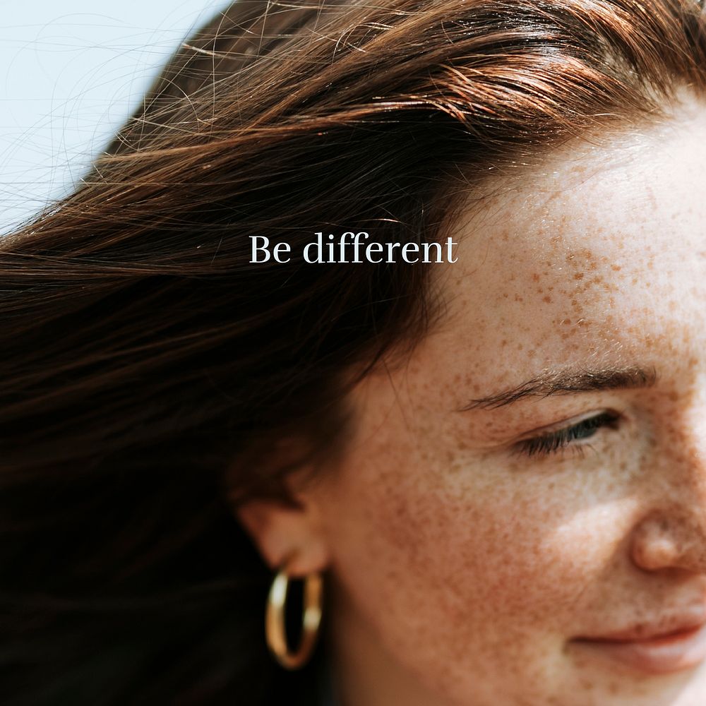 Be different Instagram post template, beautiful freckled woman photo vector