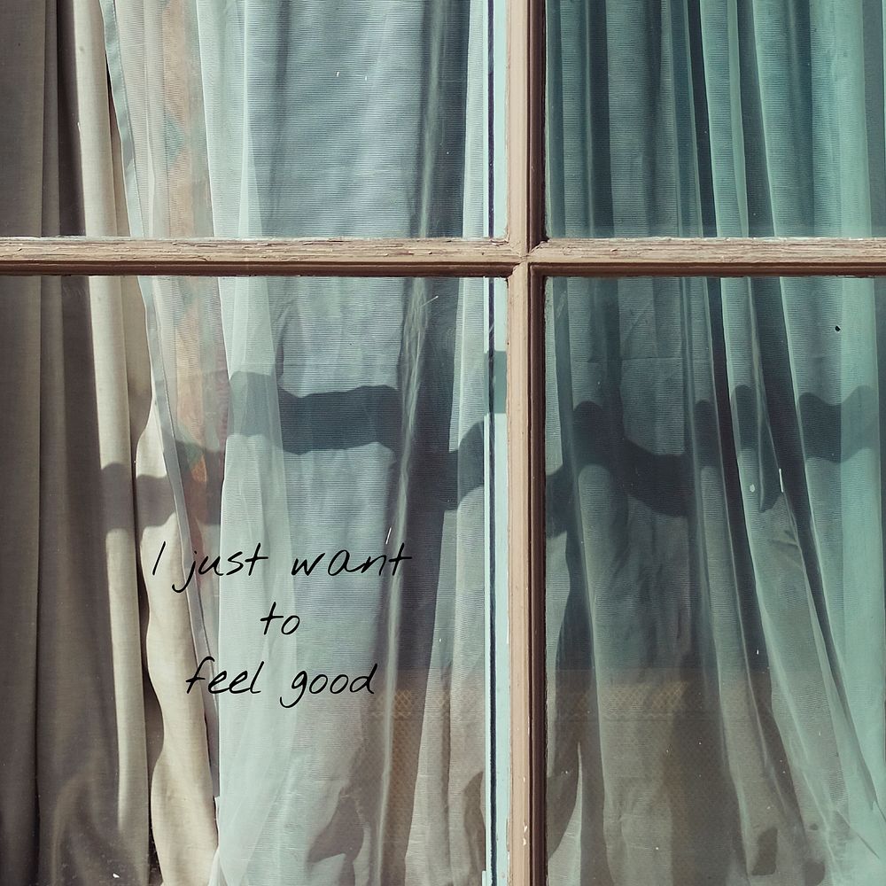 Window aesthetic Instagram post template, I just want to feel good quote vector