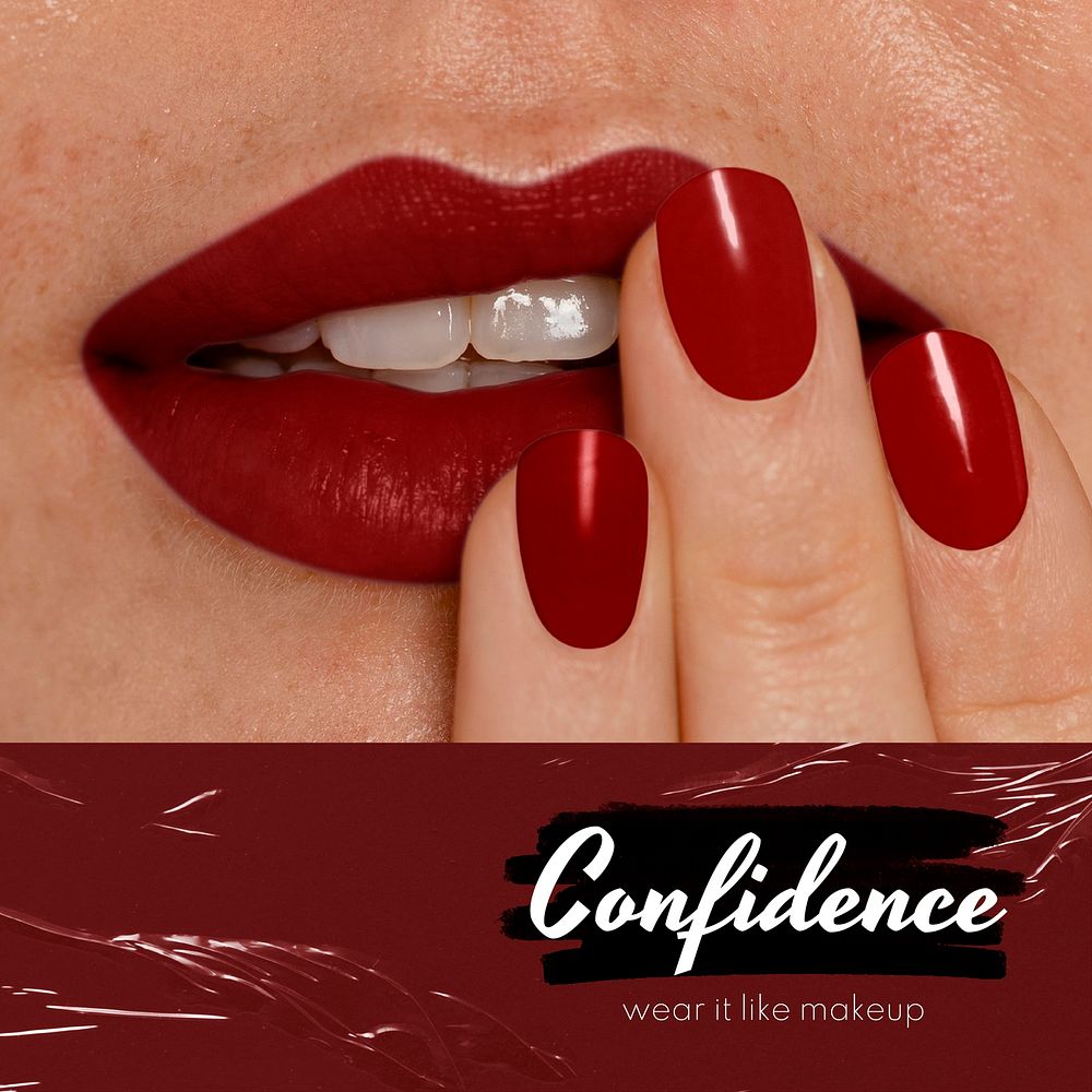 Red lips Instagram post template, confidence text vector