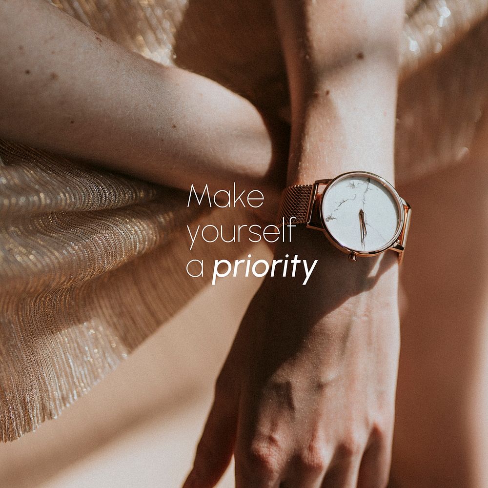 Wristwatch aesthetic Instagram post template, make yourself a priority quote vector