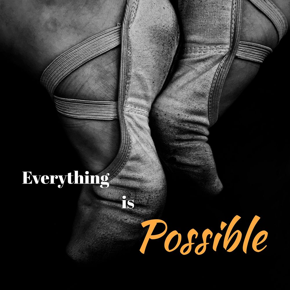 Motivational ballerina Instagram post template, everything is possible quote vector