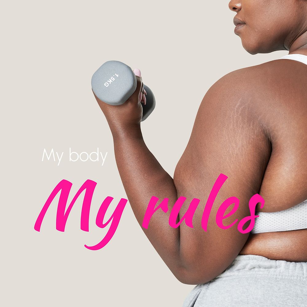 Body positivity Instagram post template, my body, my rules vector
