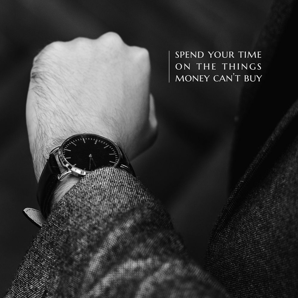 Businessman wristwatch Instagram post template, time quote vector