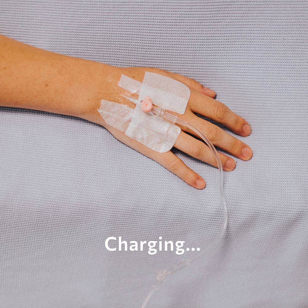 Hospital patient Instagram post template, charging text vector