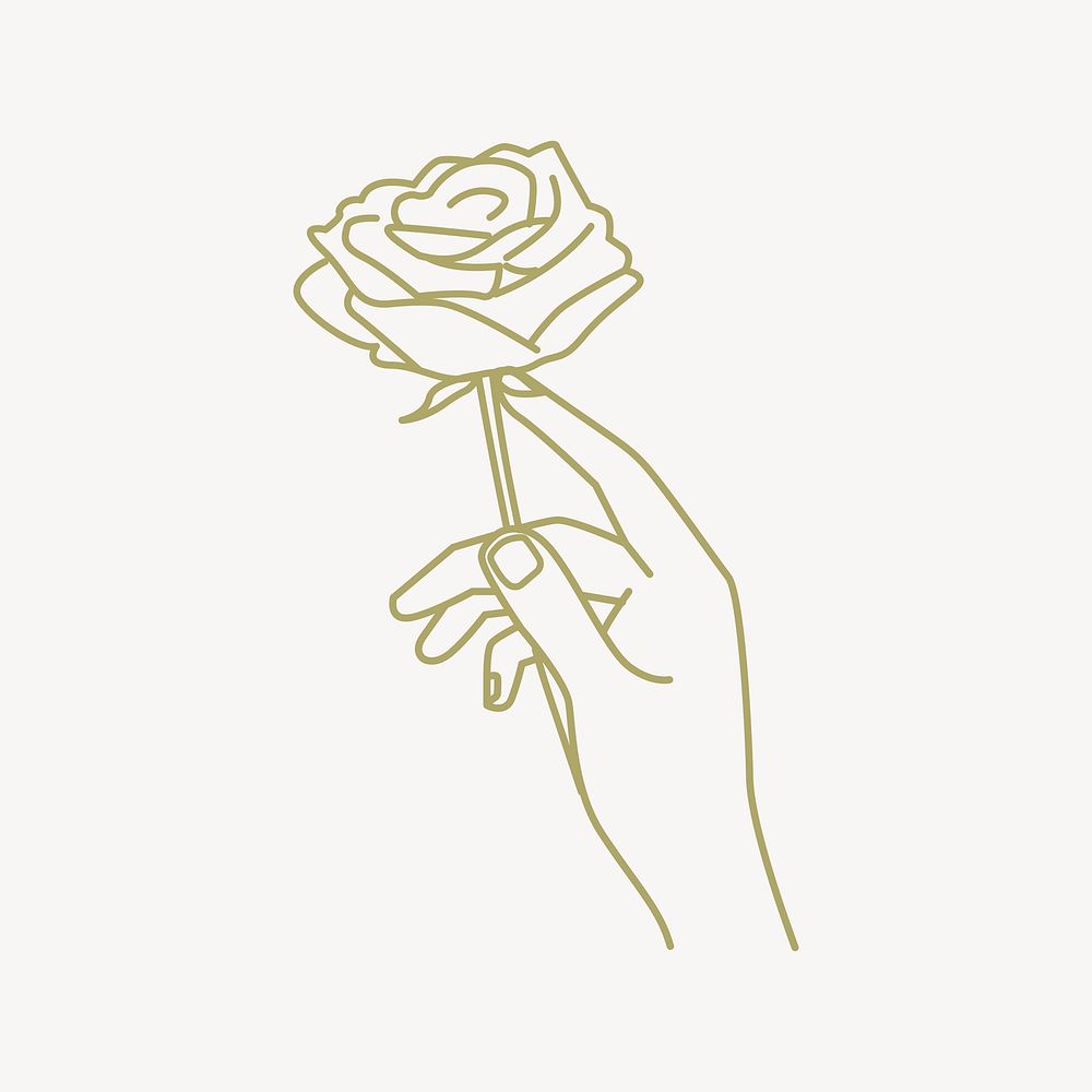 Hand holding rose line art vector