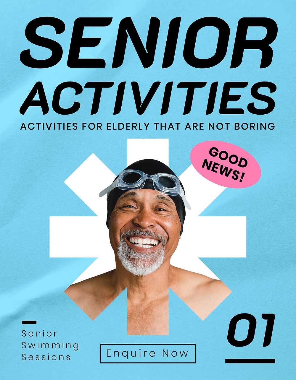 Senior activity flyer template, blue design psd