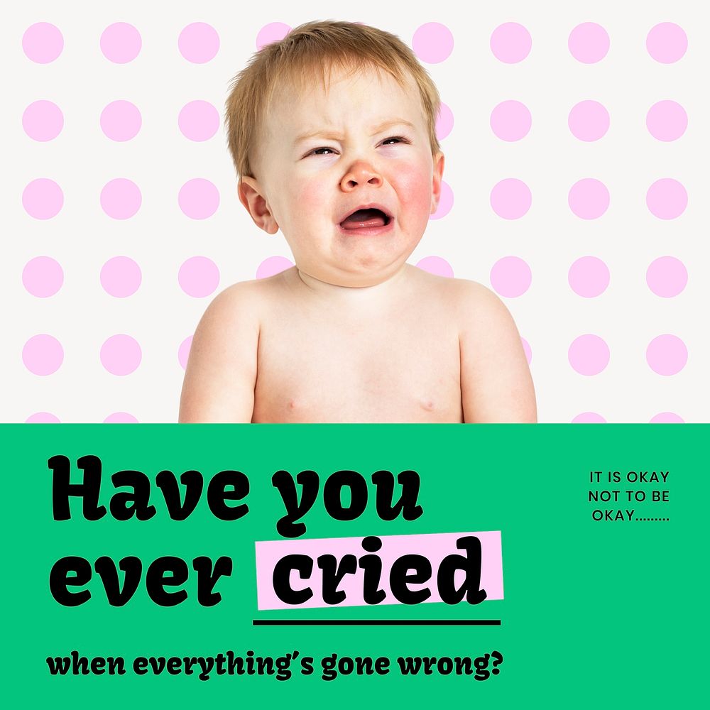Mental health Instagram post template, crying baby design vector
