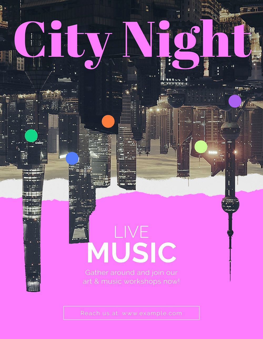 Abstract cityscape flyer editable template, live music ad psd
