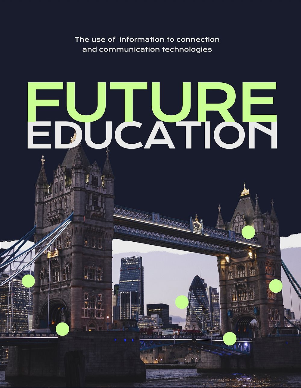Future education flyer editable template, London's Tower Bridge photo psd