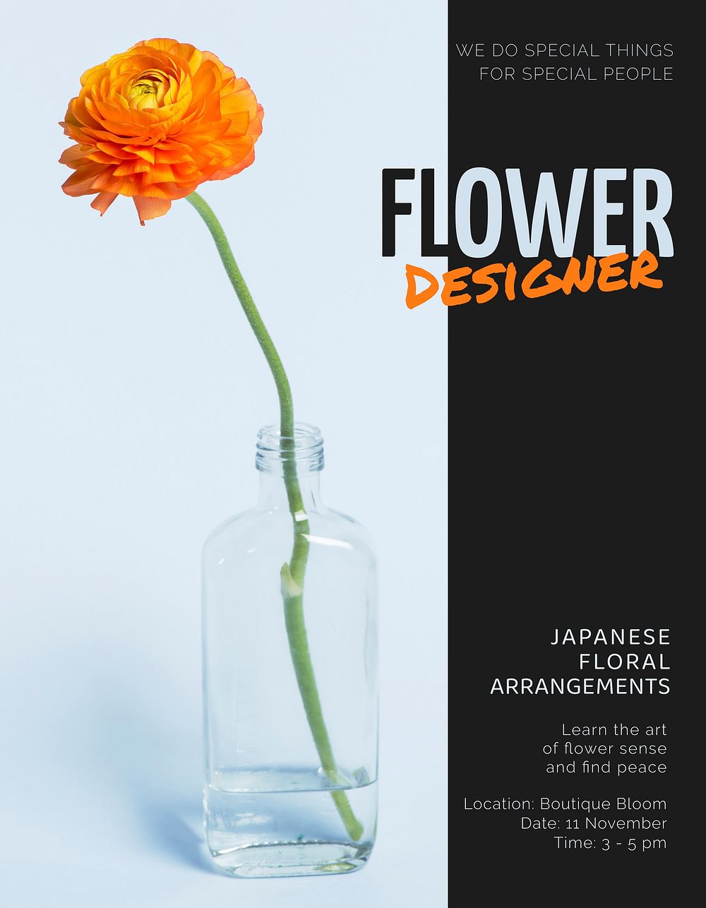 Flower designer flyer editable template,  event advertisement psd
