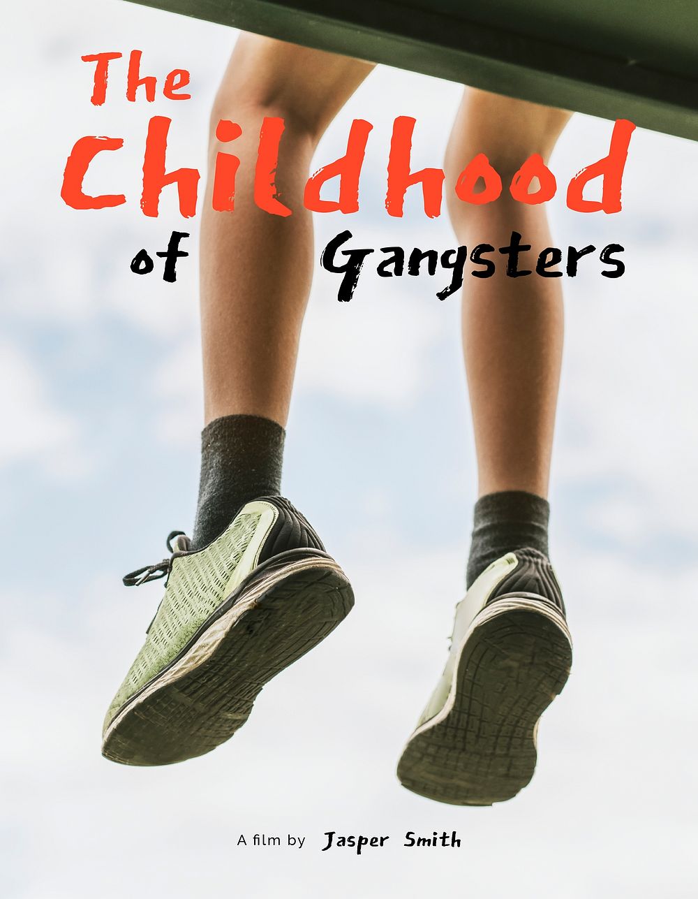 Childhood aesthetic flyer editable template, dangling feet with sneakers vector