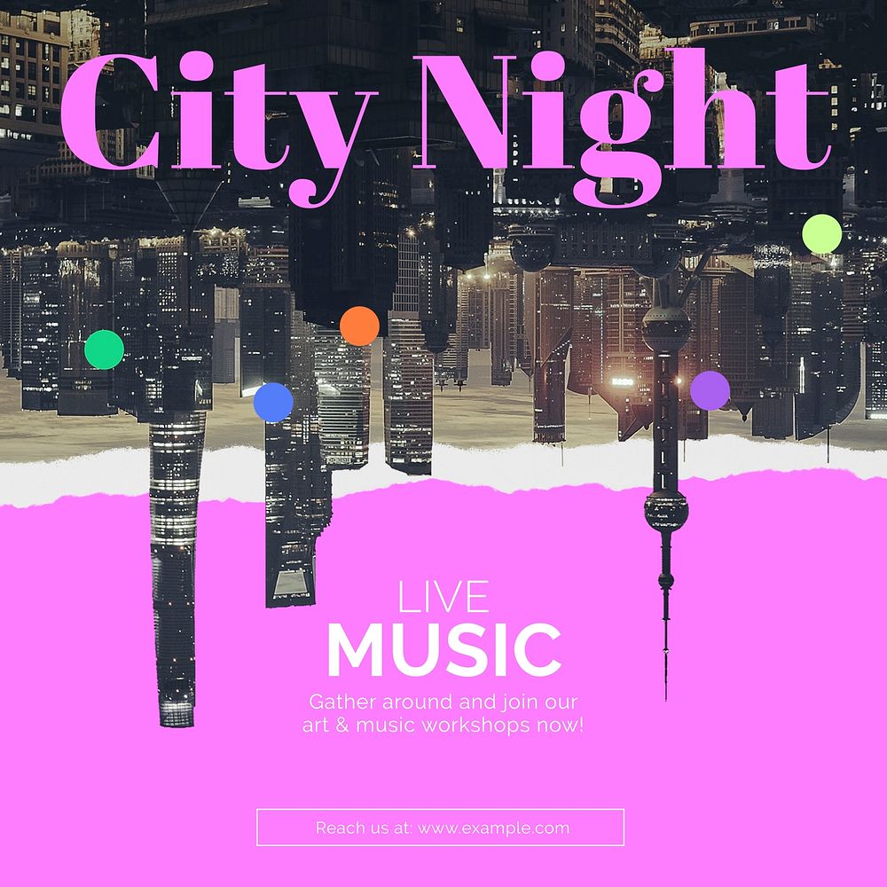 Abstract cityscape Instagram post template, live music ad vector