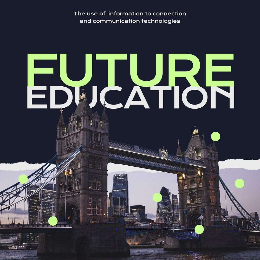 Future education Instagram post template, London's Tower Bridge photo vector