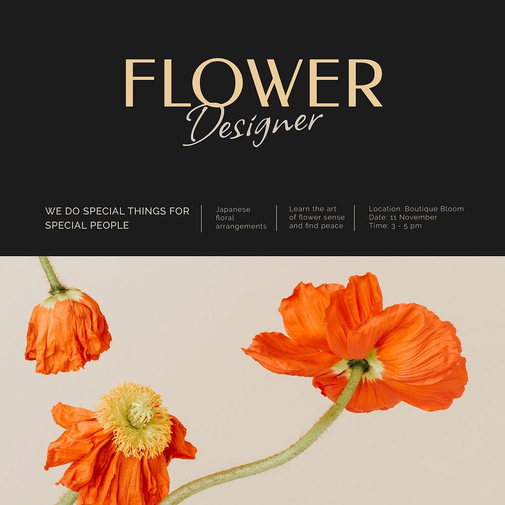Flower designer Instagram post template,  event advertisement vector