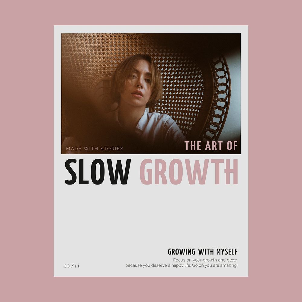 Pink aesthetic Instagram post template, slow growth text vector