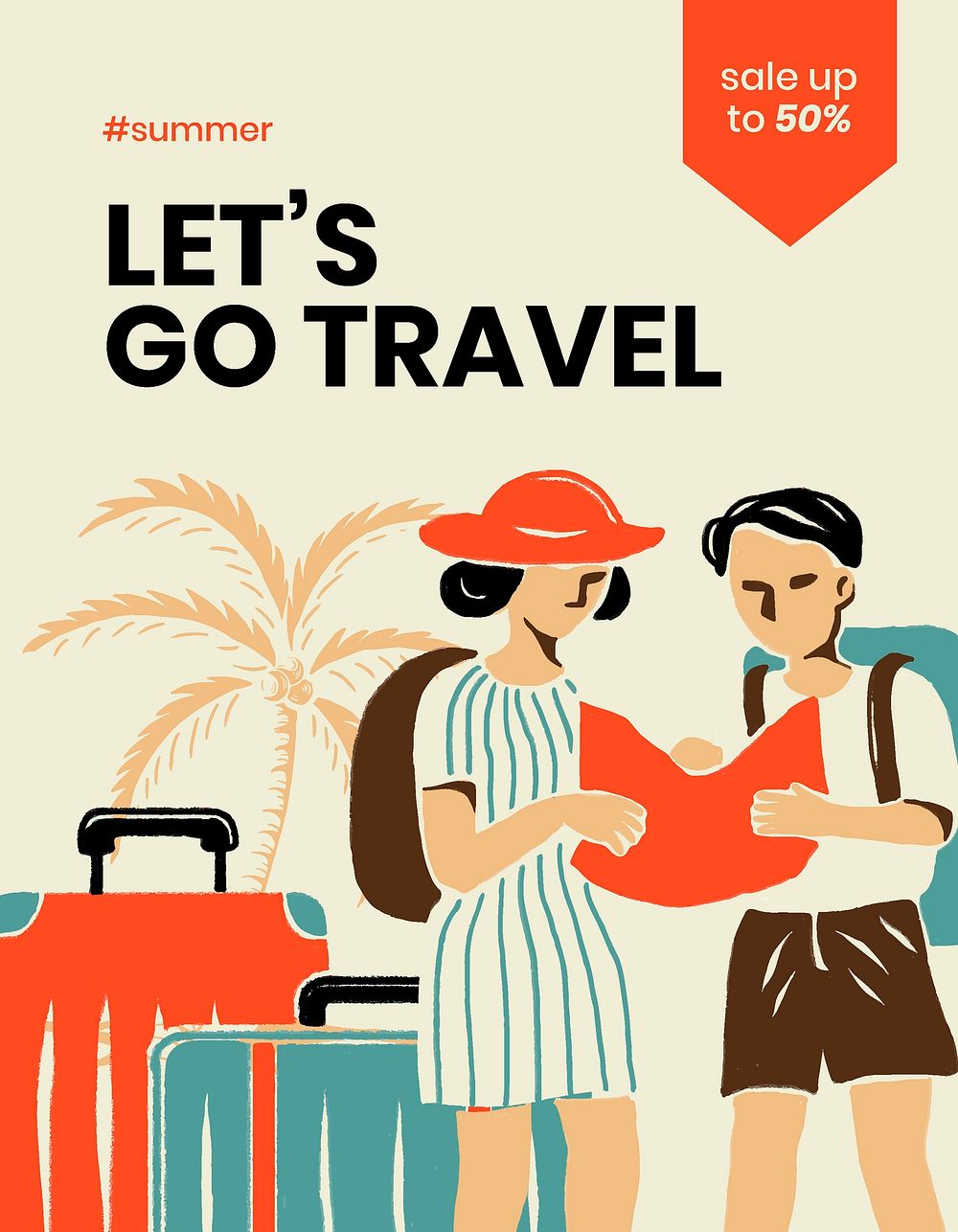 Retro travel flyer template,  summer vacation psd