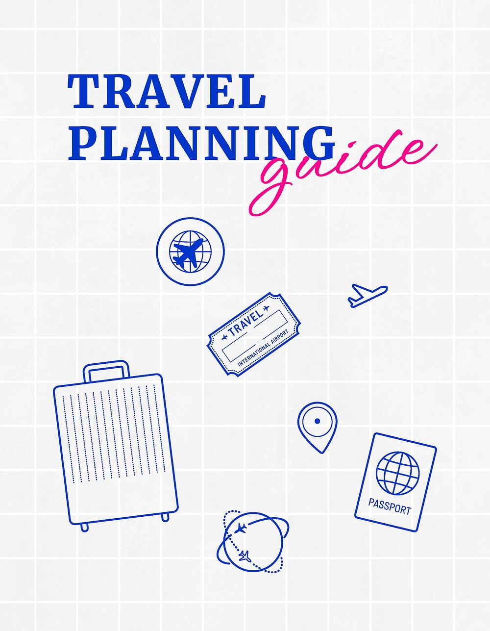 Travel planning  flyer template,  cute doodle design psd