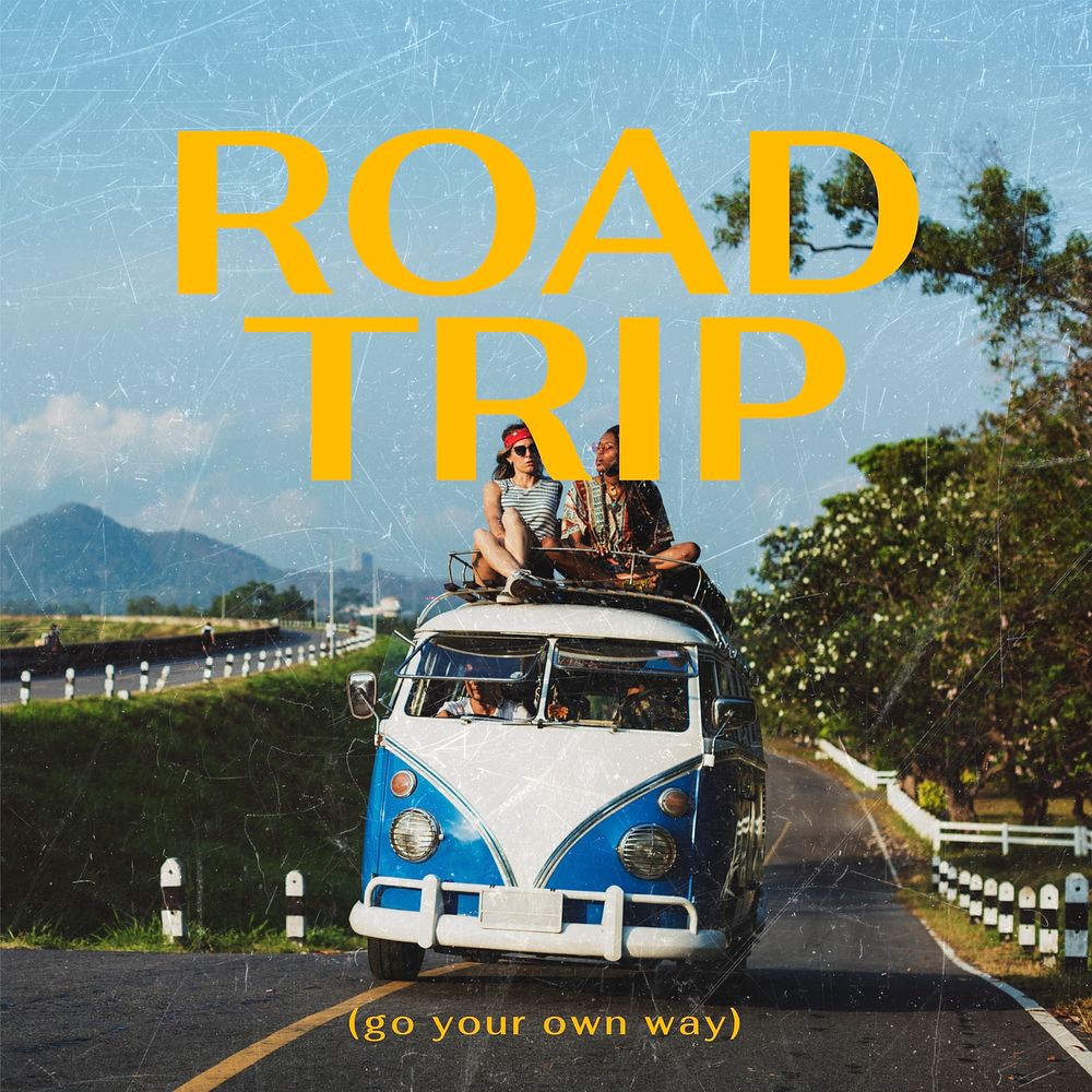Road trip Instagram post template,  travel design vector