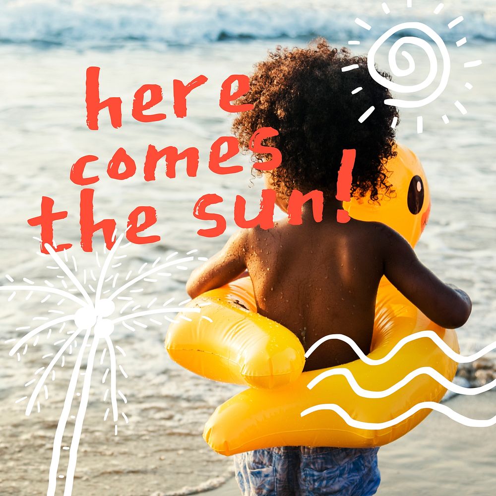 Beach travel  Instagram post template,  kid & summer vector