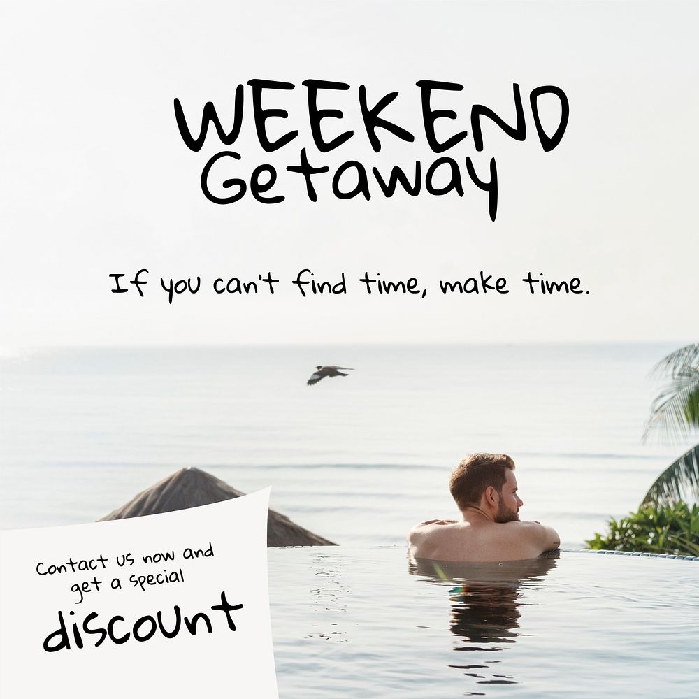 Weekend getaway Instagram post template,  travel editable design vector