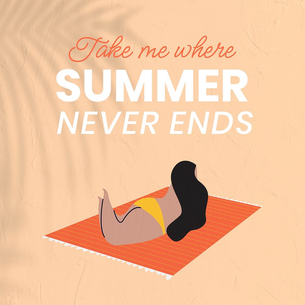 Summer  travel  Instagram post template,  woman sunbathing vector