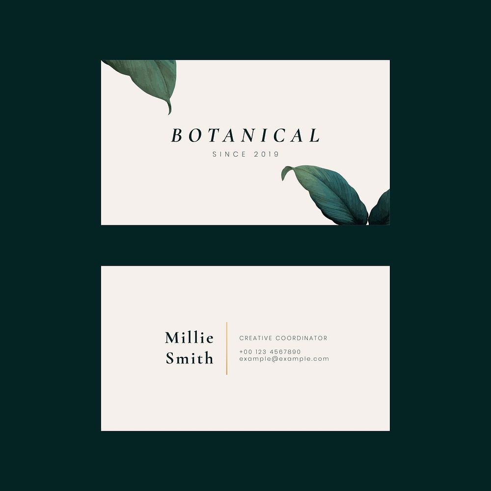 Business card template vector green leaf style set