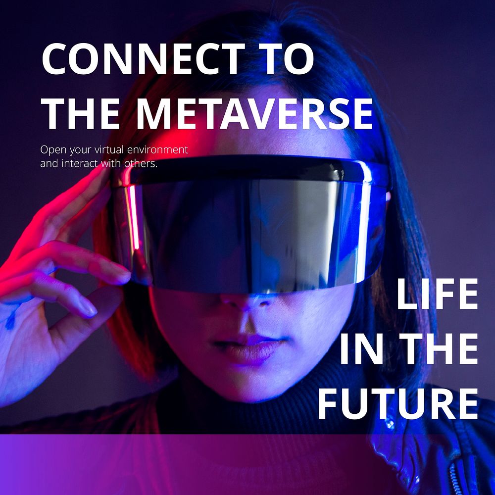 Neon Metaverse Instagram post template, futuristic technology vector