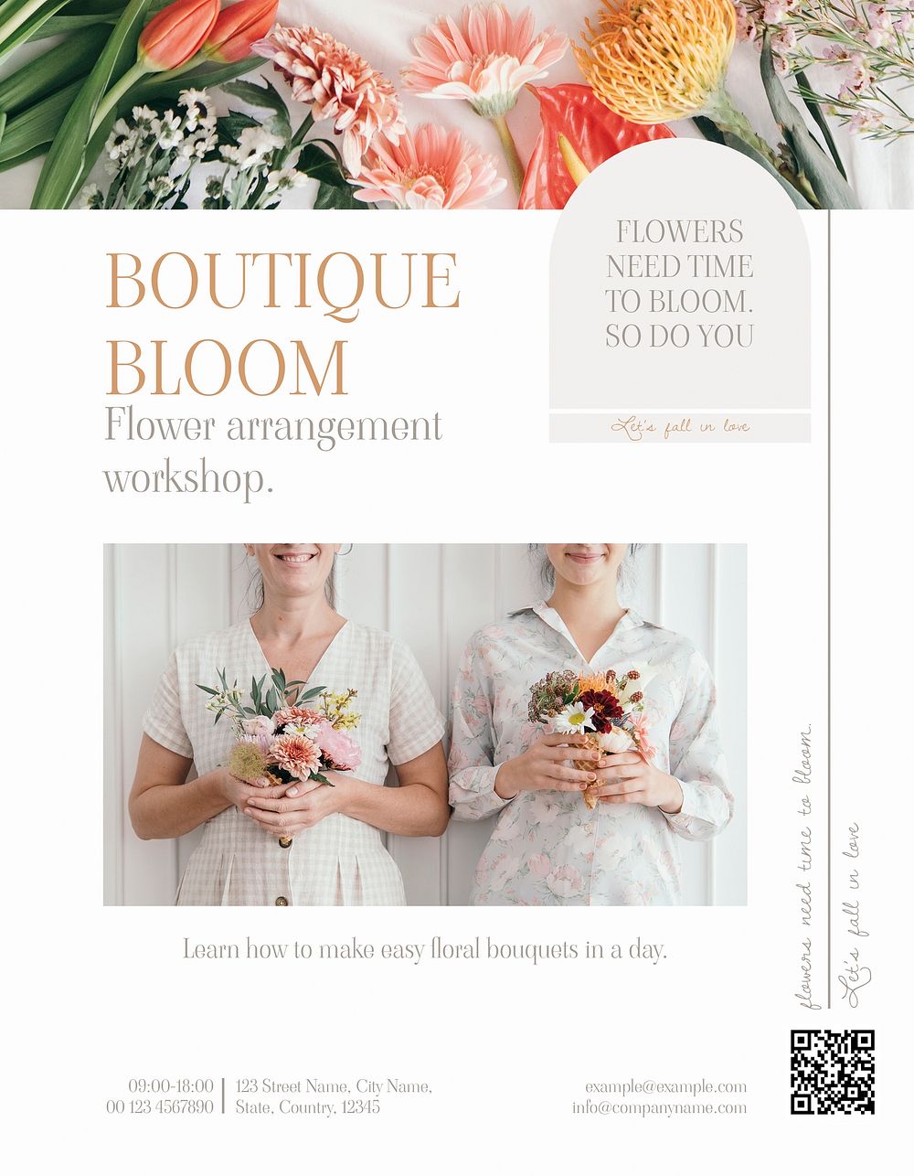 Flower arrangement event flyer template, aesthetic design psd