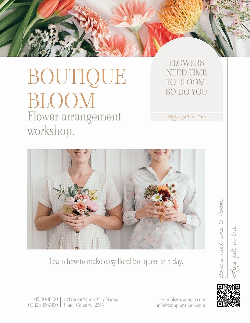 Flower arrangement event flyer template, aesthetic design vector