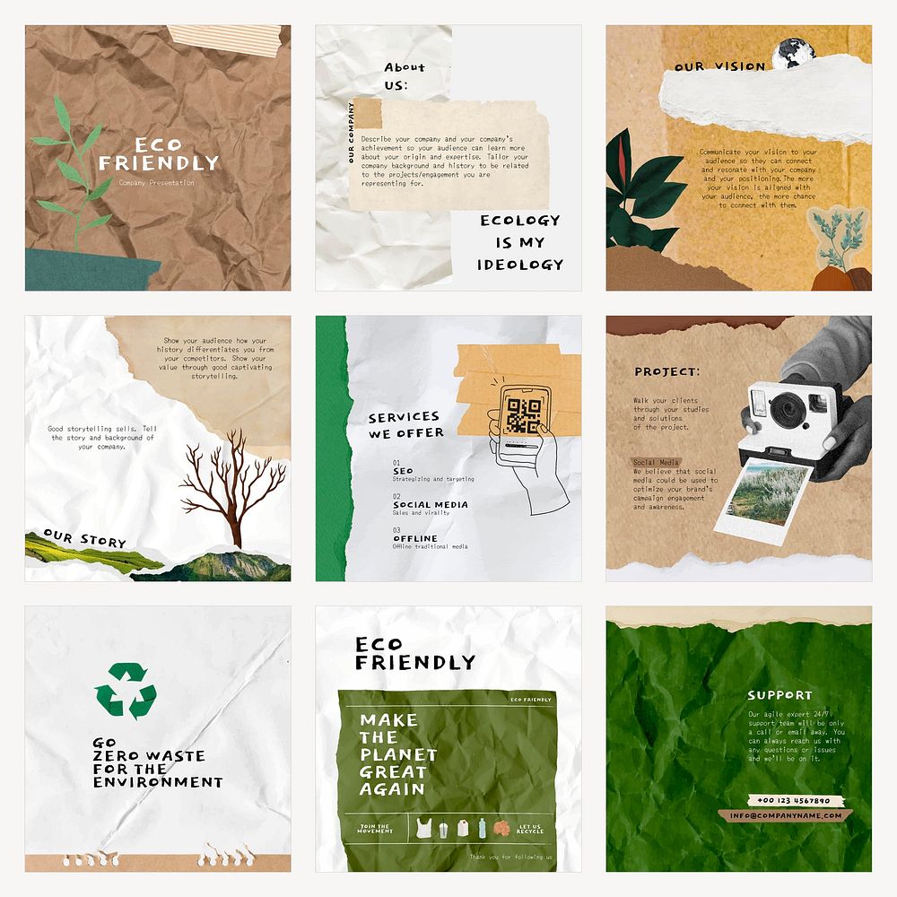 Green corporate Instagram post template set vector