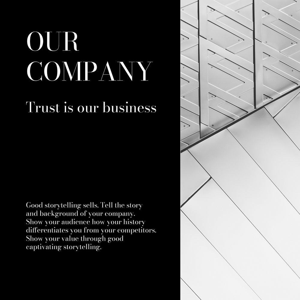 Company overview Instagram post template, black design vector